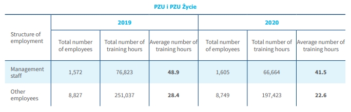 Average number of training hours per employee by structure of employment